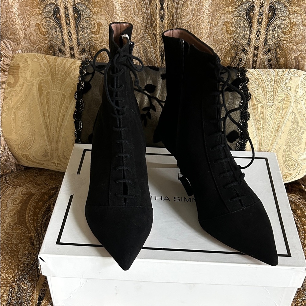 Tabitha Simmons Black Lace-Up Boots